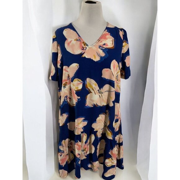 A New Day Womens Floral Print VNeck Short Sleeve Drop Waist Dress Small Blue - Picture 9 of 9